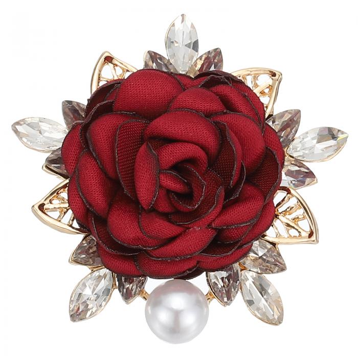 PATIKIL 花のパールブローチ 女性用メンズウェディングパーティー金色メッキリーフラペ ルピン衣類ドレスアクセサリーバースデーグラデュエーション宝石レッド