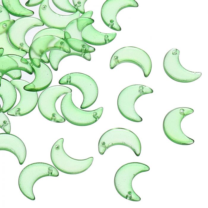 PATIKIL 100個 月 三日月ビーズ 月の形 ガラス製ルーズスペーサー ライム/金色