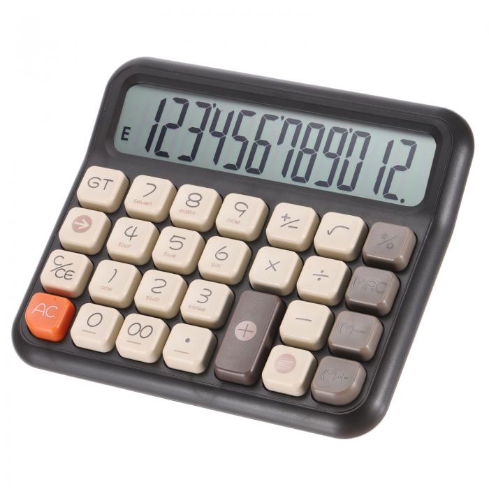 PATIKIL 機械式スイッチ電卓 電池駆動 12桁大型LEDディスプレイ 標準機能 電子ビッグボタン ハンドヘルド 可愛い電卓 ホームオフィス デスクトップ用 茶色