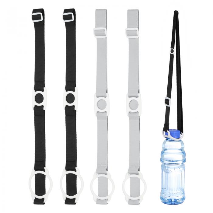 楽天ソウテンPATIKIL ウォーターボトルランヤード 4個セット ハイキング ウォーキング アウトドア用の調節可能なホルダーショルダーストラップ ホワイトリングバックルキャリアクリップ付き 黒 グレー（2.5CM 5CM）