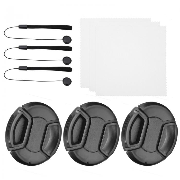 PATIKIL 62mm レンズキャップセット 3パック サイドピンチスナップカメラレンズカバー フロントレンズ用 クリーニングクロスと紛失防止キーパーリーシュ付き 62mmスレッドユニバーサルDSLRレンズに最適 黒