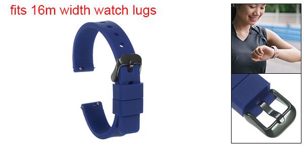 16mm幅クイックリリースソフトラバー製交換用ウォッチストラップ 黒ステンレススチールバックル付き 男性女性用 ダークブルー