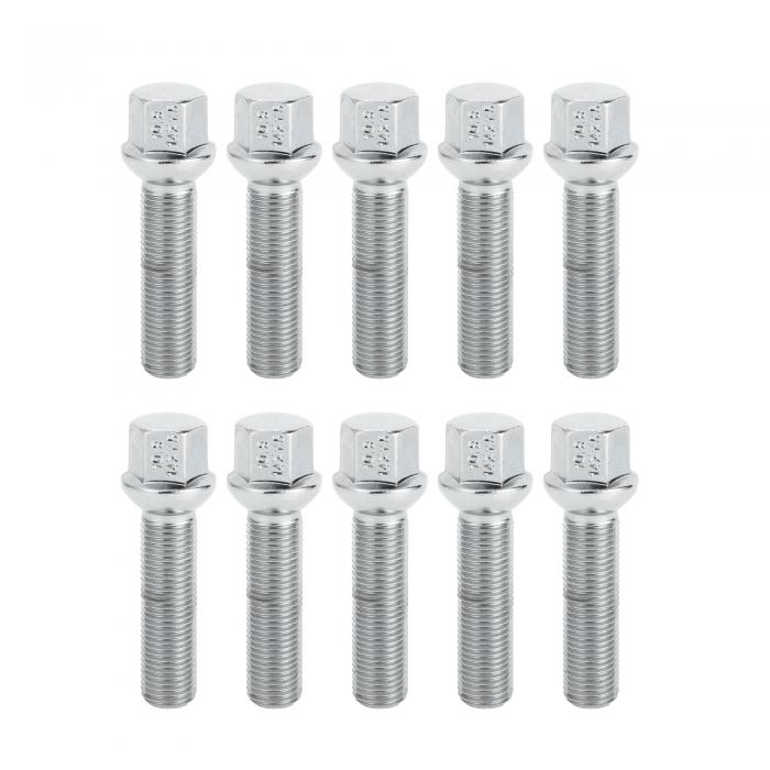 TUCKBOLD フォルクスワーゲンに対応用M14x1.5mmボールシートホイールラグボルト 19mm六角50mmシャンク長 スタディ | エクステンデッドボルト シルバートーン 10個