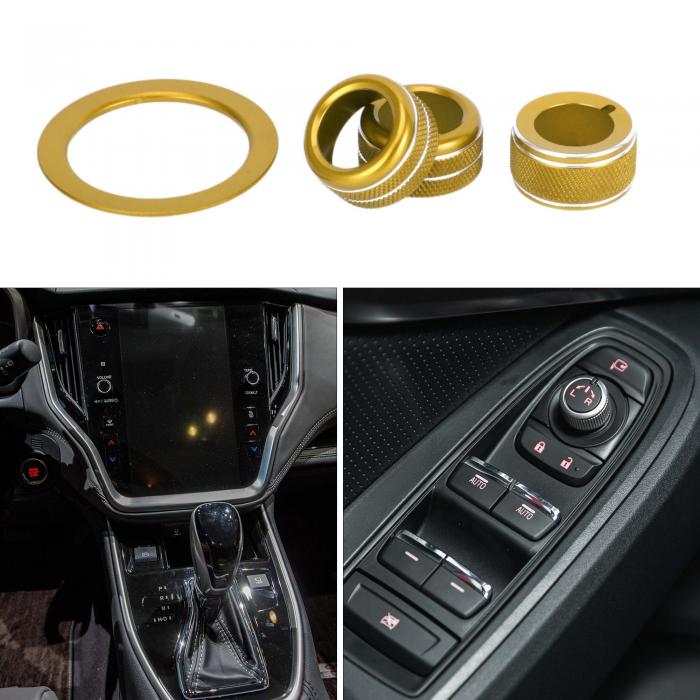 TUCKBOLD メディアボリュームチューンエンジンスタートミラーコントロールスイッチノブカバーリング スバルに対応クロストレックインプレッサ04-05用 頑丈 | インテリアデカールトリム ゴールドトーン 4個