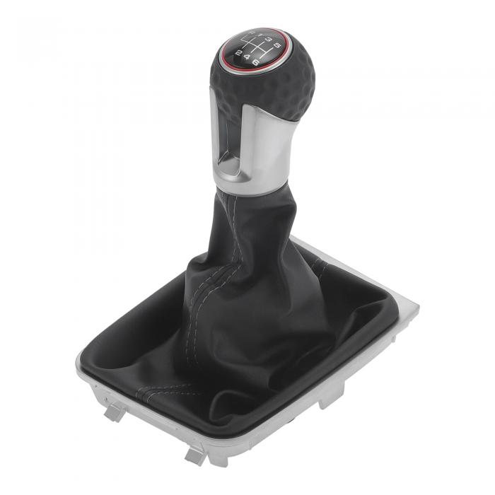 Partuto ダストカバー付き6段階マニュアルギアシフトノブ - カーシフトレバーノブ付き - VWに対応 Golf 7 GTI 2013-2017 用 フォーレザー ブラック グレー - 1個