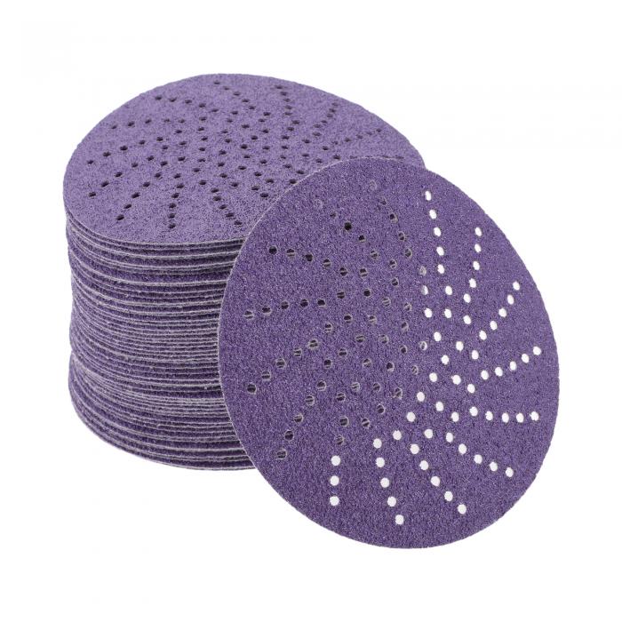 Partuto 50個 5インチ 40番目の普遍的な研磨ディスク - ラウンドフックとループサンドペーパー - ポリエステルフィルムパープル