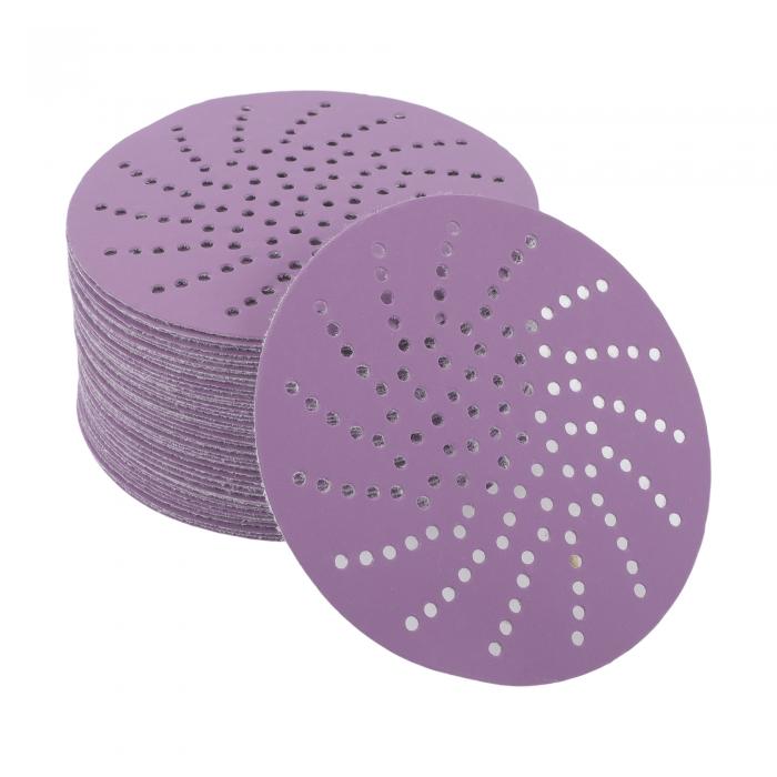 Partuto 50個 5インチ 1500グリット ユニバーサル サンディングディスク - ラウンド フックアンドループ サンドペーパー - ペーパーベース パープル