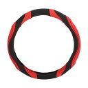 Motoforti ハンドルカバー ステアリングカバー 36.5-37.9cm 汗対策 合成皮革ゴム ブラックレッド