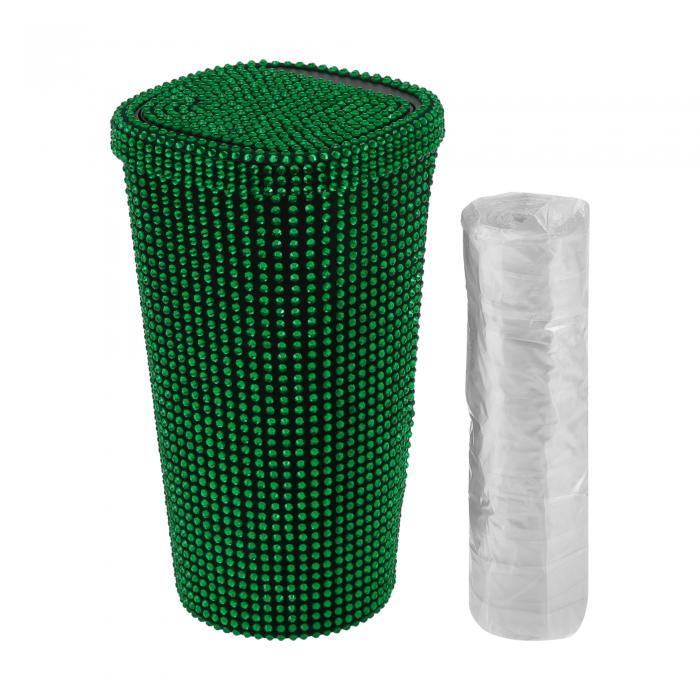 ACROPIX 車用ゴミ箱 ゴミ箱 ラインストーン ポータブル 3.5インチ 長さ 3.5インチ 幅 6.3インチ 高さ ミドリ ラインストーン プラスチック