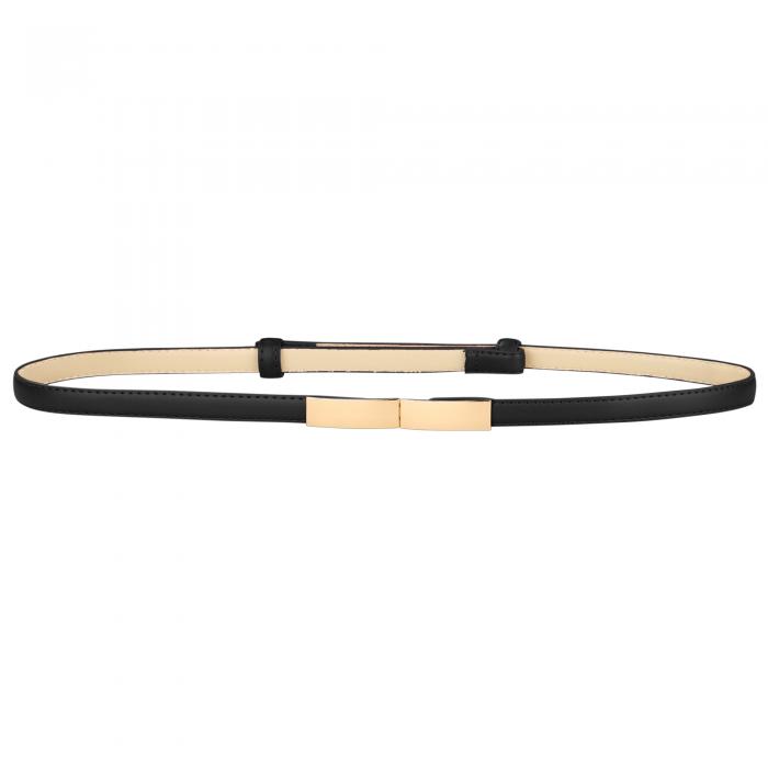 Elerevyo Women Skinny Faux Leather Waist Belt, Adjustable Slim Waistband with Gold Buckle for Dress Black 55-95cm/21.65-37.4"