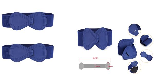 Allegra K 2Pcs Interlock 8-shaped Buckle Elastic Faux Leather Stretch Waist Belt for Lady Blue 100x6cm/39.4x2.36"(LxW)