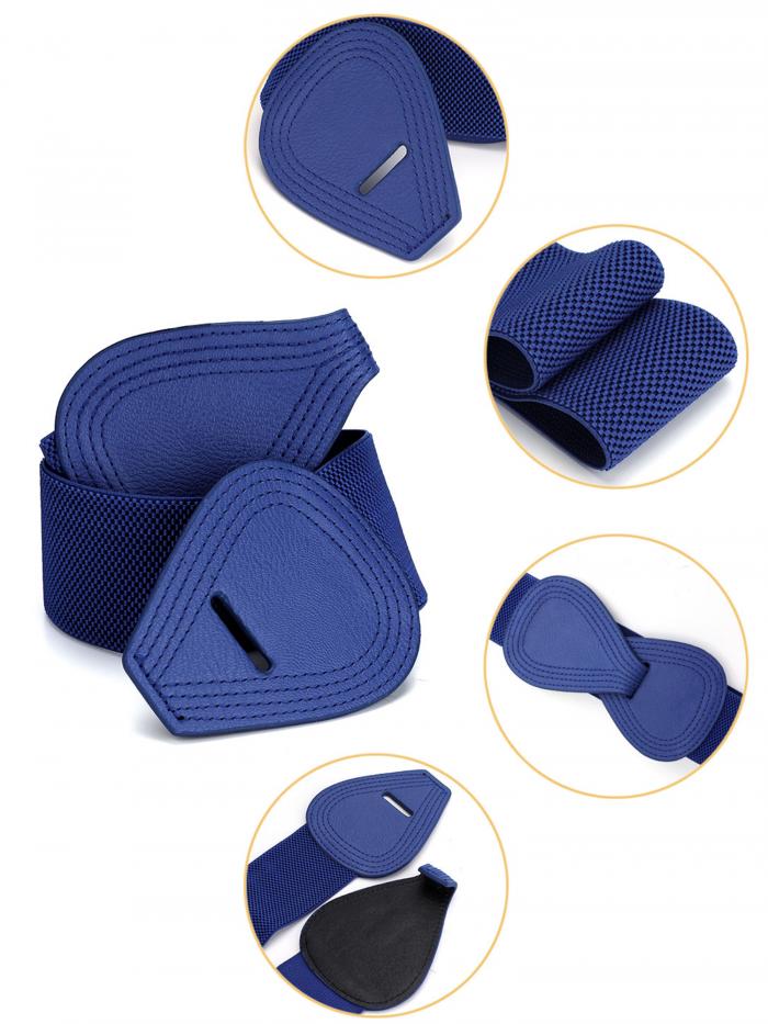Allegra K 2Pcs Interlock 8-shaped Buckle Elastic Faux Leather Stretch Waist Belt for Lady Blue 100x6cm/39.4x2.36"(LxW)