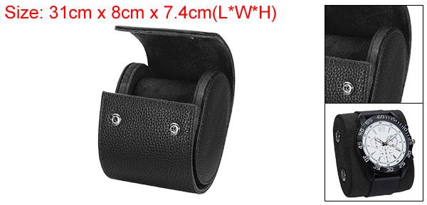 メンズとレディース用 ポータブルレザーウォッチケース 単一スロット 旅行用ウォッチロールトラベルケース ウォッチ収納オーガナイザー 取り外し可能なクッション付き 旅行 家庭用収納 テク スチャード黒