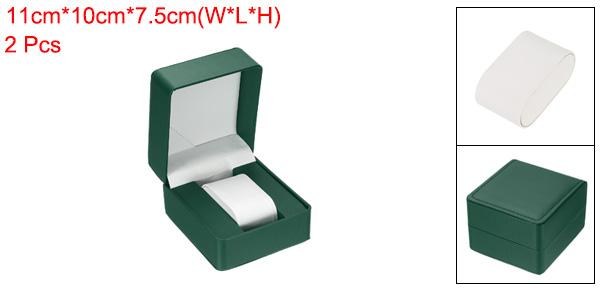 2個入り シングルウォッチケース PUレザーウォッチトラベル収納ディスプレイボックス 取り外し可能なクッション付き 多く 時計に対応 緑 角丸仕上げ