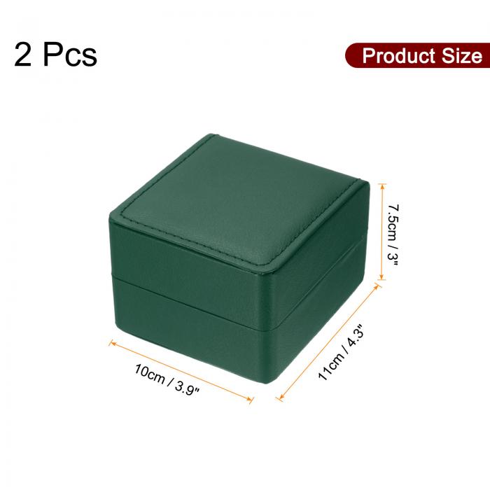 2個入り シングルウォッチケース PUレザーウォッチトラベル収納ディスプレイボックス 取り外し可能なクッション付き 多く 時計に対応 緑 角丸仕上げ