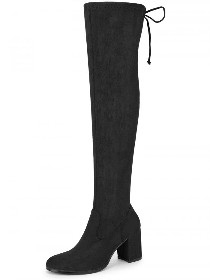 Perphy レディース用ラウンドトゥ チャンキーヒール オーバーニーハイブーツ ブラック 25.5cm