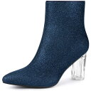 Allegra K アンクルブーツ スパンコール 光沢 クリア チャンキーヒール ポインテッドトゥ レディース ネイビーブルー 26.5 cm