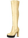 Allegra K ニーハイブーツ ロングブーツ プラットフォーム チャンキーヒール レディース ゴー ルド 25.0 cm