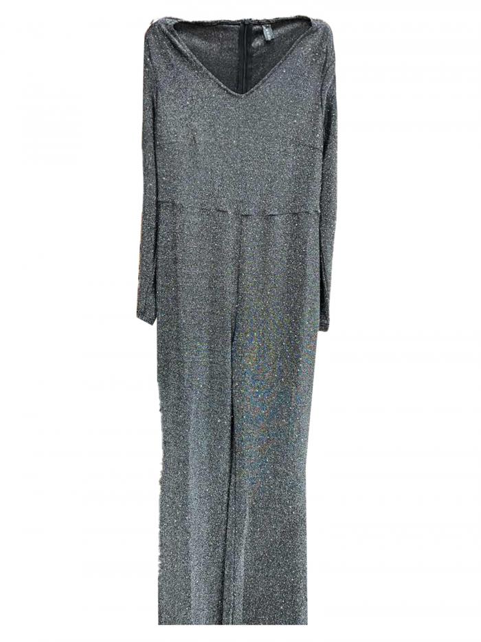 Allegra K レディース グリッタージャンプスーツ 輝く ワイドレッグ セクシー Vネック クラブパーティージャンプスーツ ブラック XS