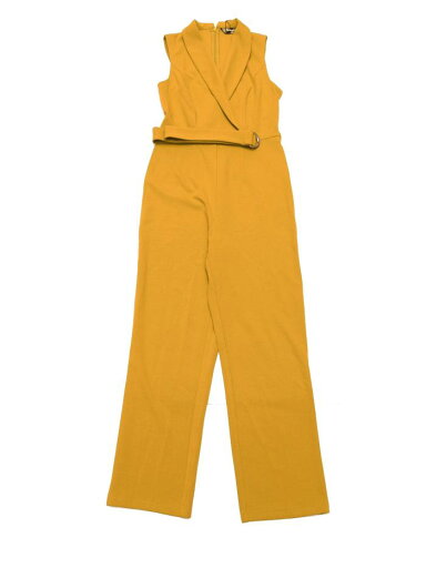 Allegra K ジャンプスーツ ロンパース サロヘ゜ットパンツ 無地 ノースリーブ Vネック オフィス ベルト付き レディース イエロー XL Allegra K ジャンプスーツ ロンパース サロヘ゜ットパンツ 無地 ノースリーブ Vネック オフィス ベルト付き レディース イエロー XL