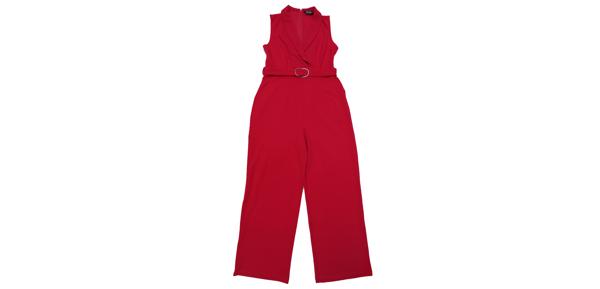 ソウテンのAllegra K ジャンプスーツ ロンパース サロヘ゜ットパンツ 無地 ノースリーブ Vネック オフィス ベルト付き レディース ホットピンク XS｜アングル2