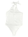 Allegra K ボディスーツ ホルター Vネック ノースリーブ トップス ロンパース レディース ホワイト XL