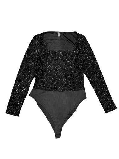 Allegra K レディース パーティーボディスーツ メタリック シャイニー ドット スクエアネック 長袖トップ ブラック XL Allegra K レディース パーティーボディスーツ メタリック シャイニー ドット スクエアネック 長袖トップ ブラック XL