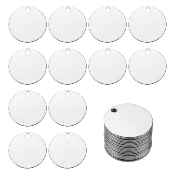 20個のステンレススチール製の空白スタンピングタグが付いたステンレススチール製の丸いチャ ームペンダント 直径30mm/1.18