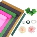 花作り用クレープ紙 カラフルなクレープ紙ロールフラワーDIYキット 花柄の鉄線の茎 葉 テープ付き 結婚式 ホリデーパーティーの装飾用 5カラー 2.5 M x...