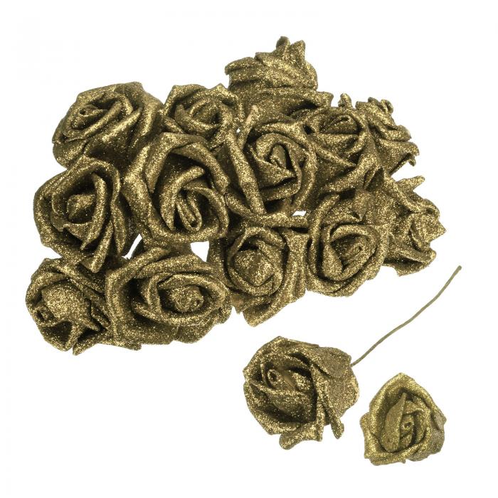 50個のグリッターローズ人工花 ステム付きのフェイクローズフォームリアルタッチフェイクローズ ウェデ..