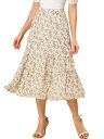 Allegra K フリル シフォンスカート 花柄 Aライン ロング ウェストゴム ティアード レディース ホワイト色 2XL(4)