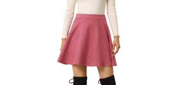 Allegra K ミニスカート フェイクスエード アライン フレア レディース ピンク XS