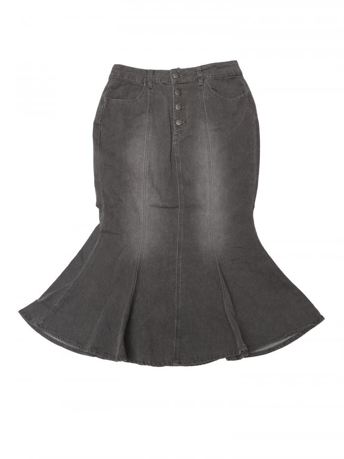 Allegra K デニムスカート フィッシュテール マキシ レディース グレー XL