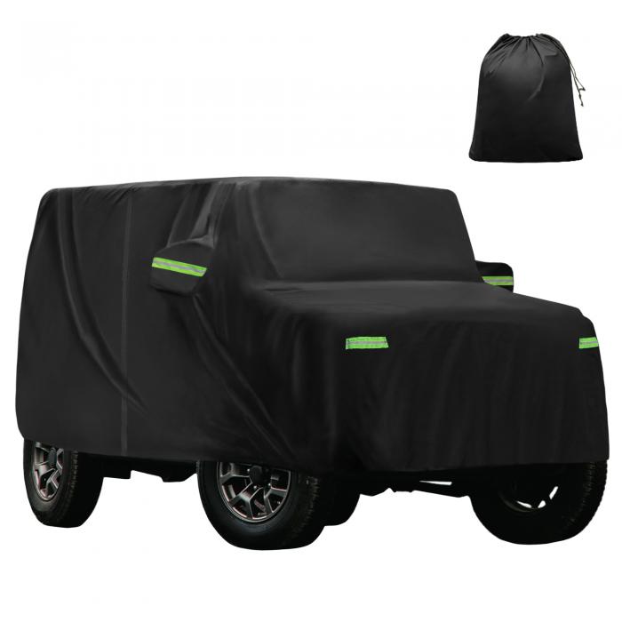 X AUTOHAUX 【ジムニーに対応 JB64W/JB74W専用】385x148 x160cm 軽自動車カバー ボディカバー 雹対策 台風対策防風ロープ付き 裏起毛 ブラック 梅雨対策 防炎 防塵 雪/強風/黄砂対策 撥水性 運転席側ファスナー 夜間安全警告 耐久性 着脱気軽 車 保護カバー 収納袋が付属