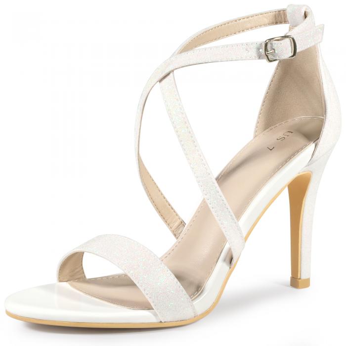 Perphy 女性用グリッタークロスストラップスティレットハイヒールサンダル ホワイト 24.0cm