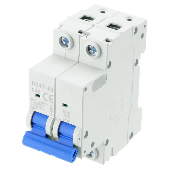 1個 ミニチュアサーキットブレーカー 2P 40A AC 110V DZ47-63 DINレールマウント切断スイッチ サーキッ..