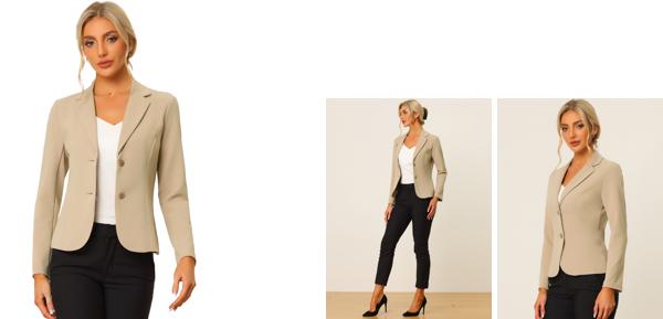Allegra K ジャケット スーツブレザー ビジネス 通勤 オフィス 伸縮性 レディース カーキ 3XL