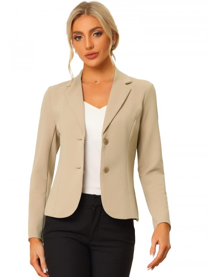 Allegra K ジャケット スーツブレザー ビジネス 通勤 オフィス 伸縮性 レディース カーキ 3XL