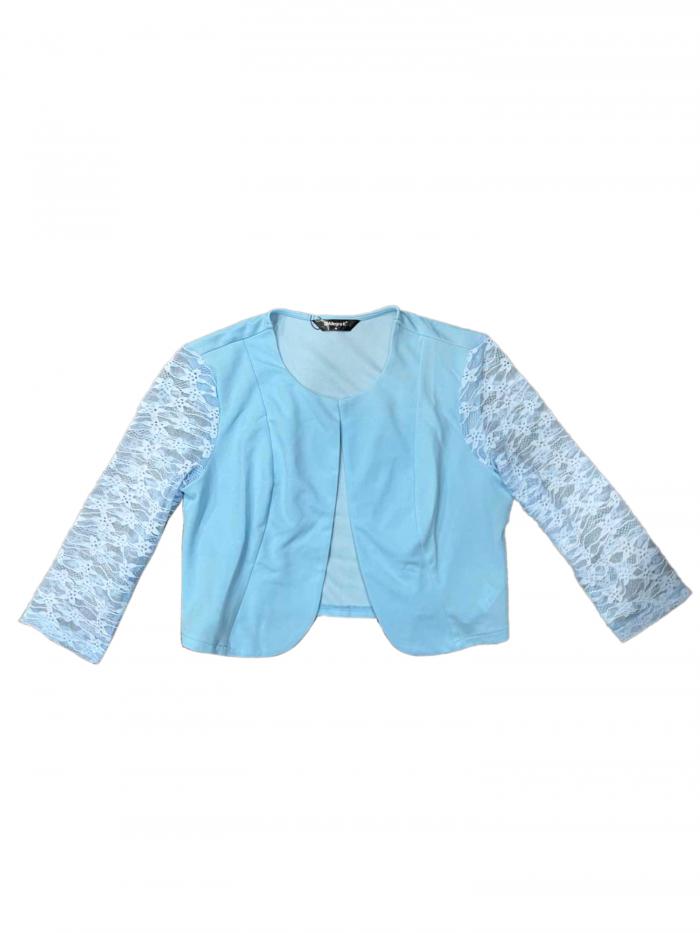 Coat - Allegra K 前開き ボレロ カーディガン ショート丈 七分袖 丸首 シアー ノーカラー シュラグ エレガント レディース ライトブルー XS