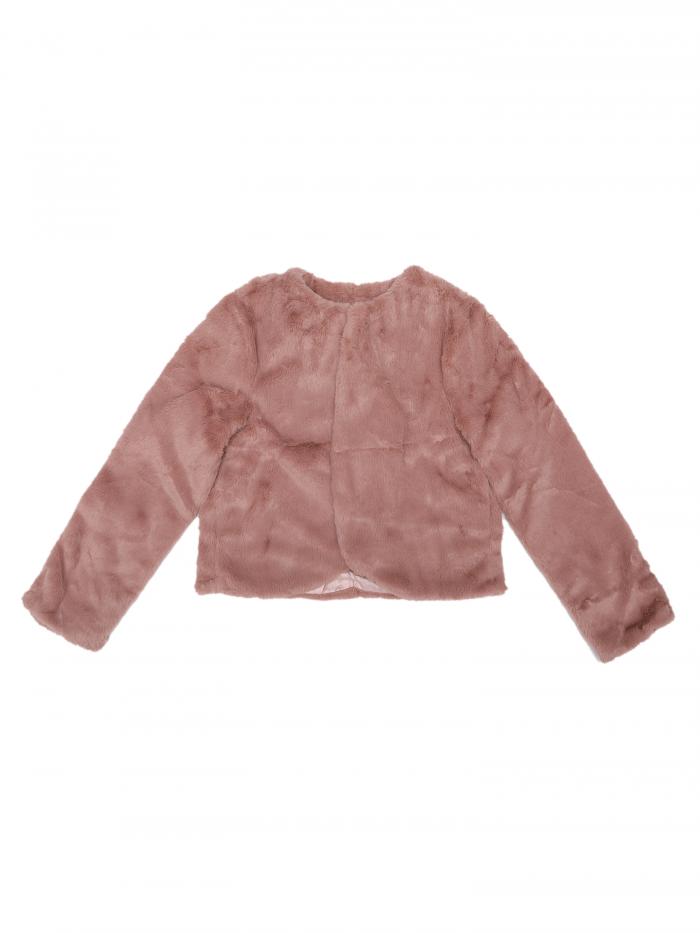 Allegra K 冬ボレロ カーディガン オープンフロントコート フェイクファー シュラグ レディース ダスティピンク XS