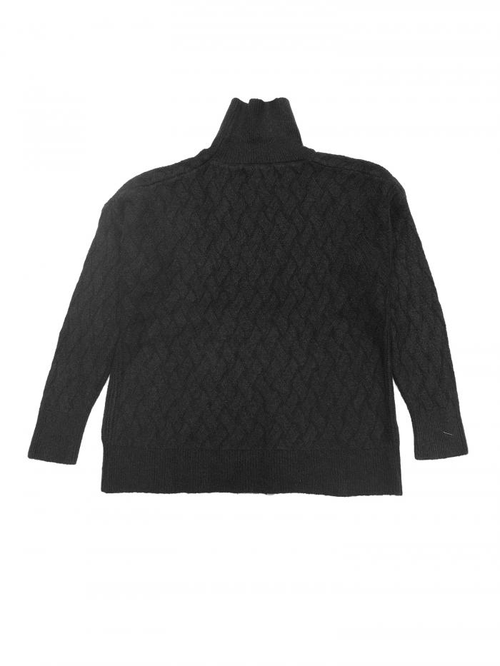 Allegra K レディース ハイネック セーター 長袖 リブ編み ストレッチ 冬 プルオーバー アウター ブラック L