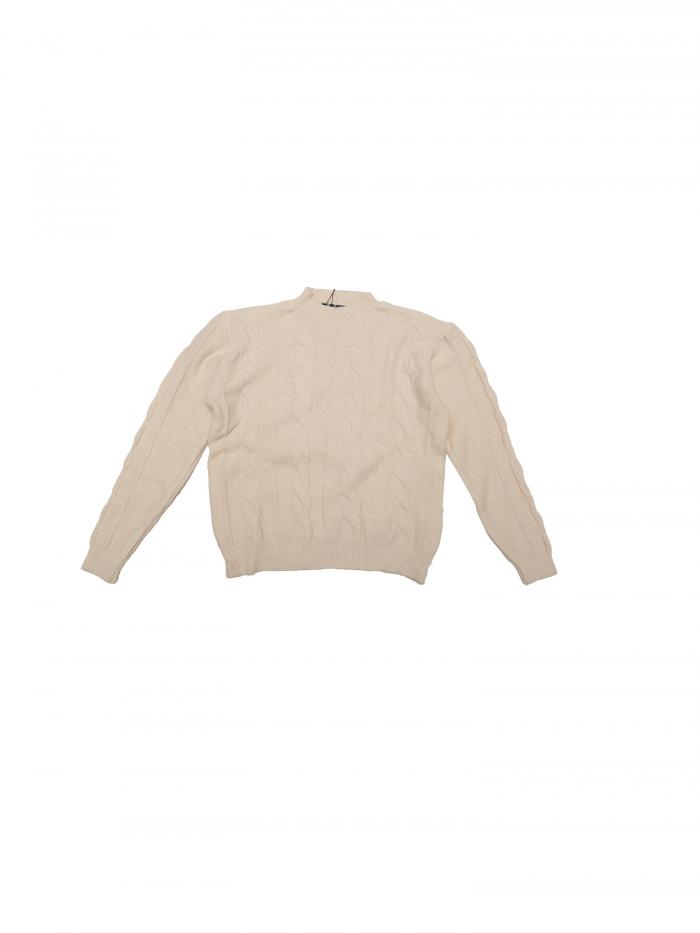 Allegra K レディース 長袖 プルオーバー トップス ケーブルニット クルーネック セーター ベージュ L