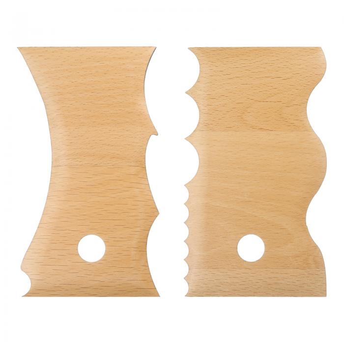 2個 陶器リブトリミングツール 陶器プロファイルリブ 木製フットシェイパー ビッグウェーブデザイン 彫刻 陶器 クレイ
