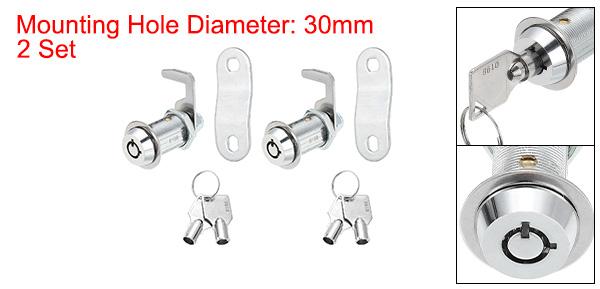 1-1/8" キャビネットロック 鉄製キー付き 2個セット キャム交換ロックシリンダー RV引き出し収納カート 郵便受け コンパートメントドア ツールロック用にキーが同じです。シルバー