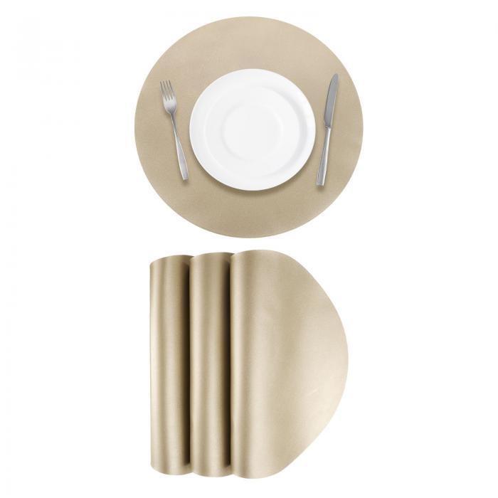 ダイニングテーブル用 フェイクレザープレイスクッション4枚セット PUレザーラウンドテーブルクッションプレイスクッション耐熱防水防油キッチンプレイスクッション（金色）