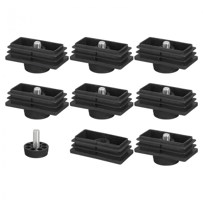 8セットのレベリングフィート M8x30x60mmプラスチック製調整可能な家具用脚レベリング長方形チューブ挿入ねじ込みグライドレベラー テーブル椅子家具用30mmフィットホール 黒