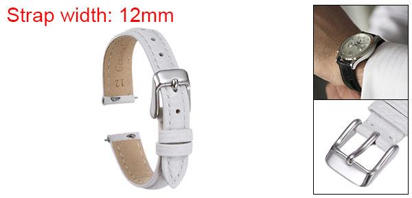 本物 レザーウォッチバンド 12mm フラットクイック交換用牛革ウォッチストラップ エレガントな女性用メンズウォッチストラップ ステンレスバックルクラスプ付き クラシックスマートウォッチ用 ホワイト