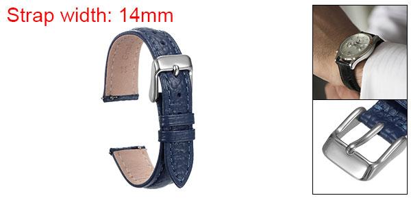 本物 レザーウォッチバンド 14mm フラットクイック交換用牛革レザーウォッチストラップ エレガントなメンズレディースウォッチストラップ クラシックスマートウォッチ用 ステンレスバックルクラスプ付き ダークブルー