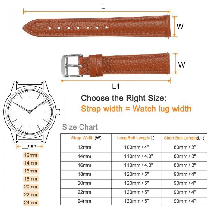 16mm フラットなクイック交換型牛革腕時計バンド エレガントな女性用メンズ腕時計バンド クラシックスマートウォッチ用ステンレスバックルクラスプ付き オレンジ