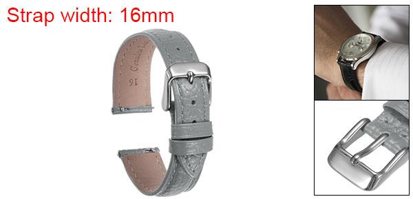 16mm フラットなクイック交換型牛革腕時計バンド エレガントな女性用メンズ腕時計バンド クラシックスマートウォッチ用ステンレスバックルクラスプ付き グレー
